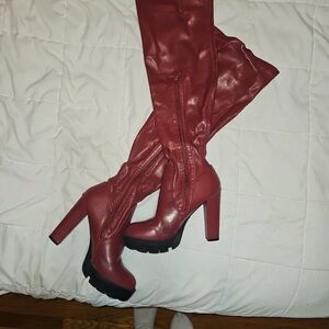 Allegra K Cherry Heeled Boots